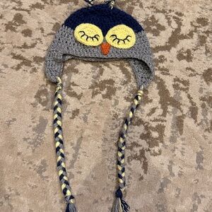 Homemade Crochet Owl Knit Hat for Kids - Gray, Blue, Yellow